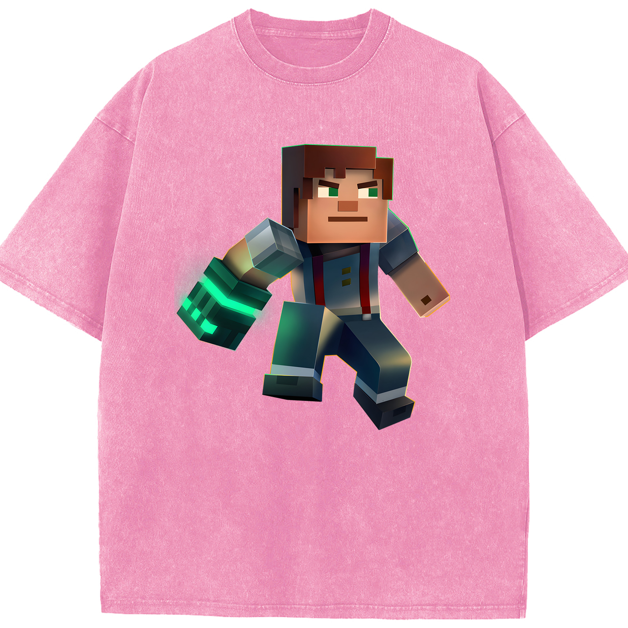 （画像用） マインクラフト ブロックの世界 Minecraft MC Block world 綿100% ヴィンテージ風 半袖Tシャツ（フロントプリント）